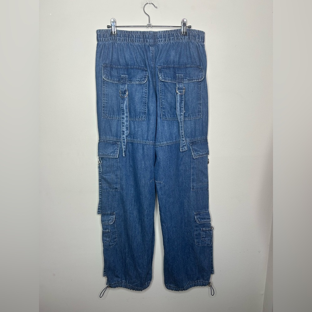 Garage Denim Cargo Pocket Elastic Waistband Pant in Light Indigo Blue sz Medium - Picture 4 of 12